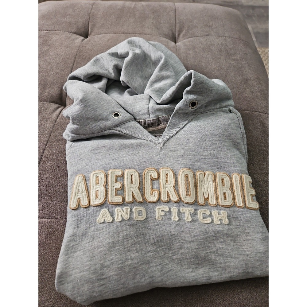 Vtg Y2K Abercrombie & Fitch Heather Grey Hoodie XL Embroidered Appliqué Logo